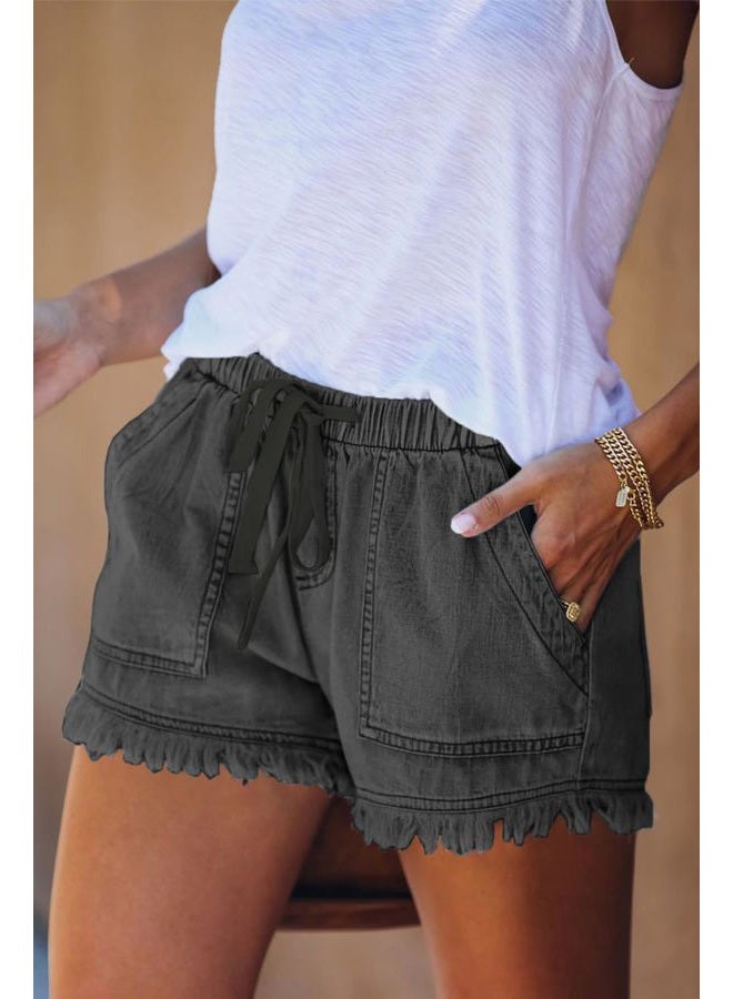 YOCUR Womens Lightweight Shorts Casual Baggy Trendy Hot Pants Elastic Waist Drawstring Comfy Shorts, A05-d Grey, XL - Image 3