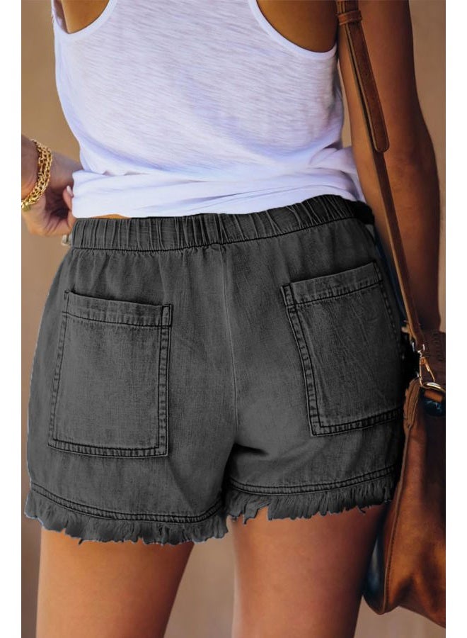 YOCUR Womens Lightweight Shorts Casual Baggy Trendy Hot Pants Elastic Waist Drawstring Comfy Shorts, A05-d Grey, XL - Image 2