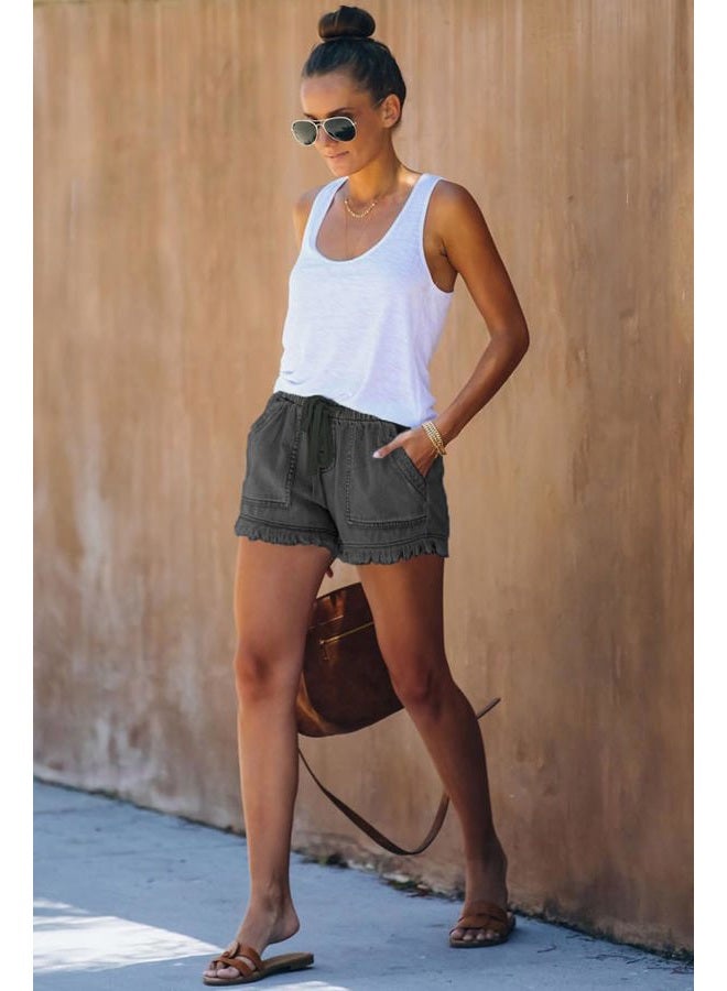YOCUR Womens Lightweight Shorts Casual Baggy Trendy Hot Pants Elastic Waist Drawstring Comfy Shorts, A05-d Grey, XL - Image 4
