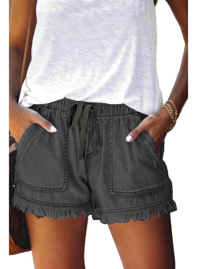 YOCUR Womens Lightweight Shorts Casual Baggy Trendy Hot Pants Elastic Waist Drawstring Comfy Shorts, A05-d Grey, XL - Image 1