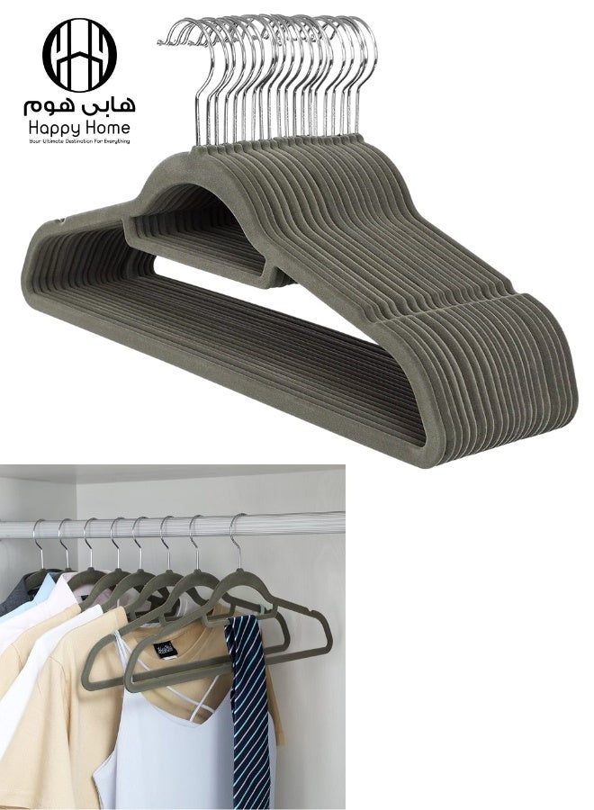 Happy Home Set of 20 Non-Slip Velvet Hangers - Durable Clothes Hangers with Soft Velvet Surface to Protect Clothes, 360 Degree Swivel Hook for Easy and Flexible Hanging - Hangers for Suits, Dresses, Shirts, and Pants - Elegant Gray Color for Closet Organization and Arrangement - Image 1