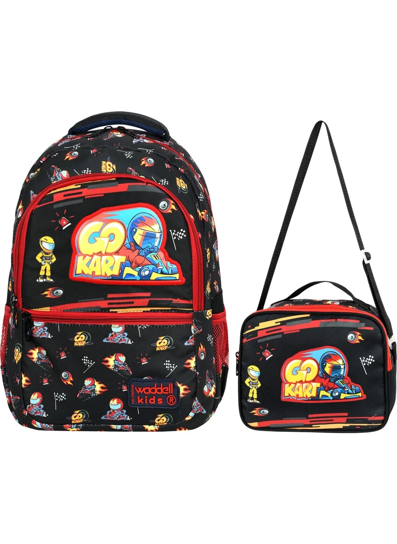 Waddell Licensed Go Kart Leather Embroidery Patterned Boys Primary School Backpack and Lunch Bag