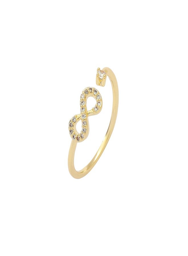 SALTY Anti Tarnish Beyond Infinity Gold Finger Ring for Women | Adjustable Fancy Jewellery Design | Latest Fashion Accessories for Girls | Minimal Jewelry | Marriage, Birthday | Gift for Valentine Day - Image 1