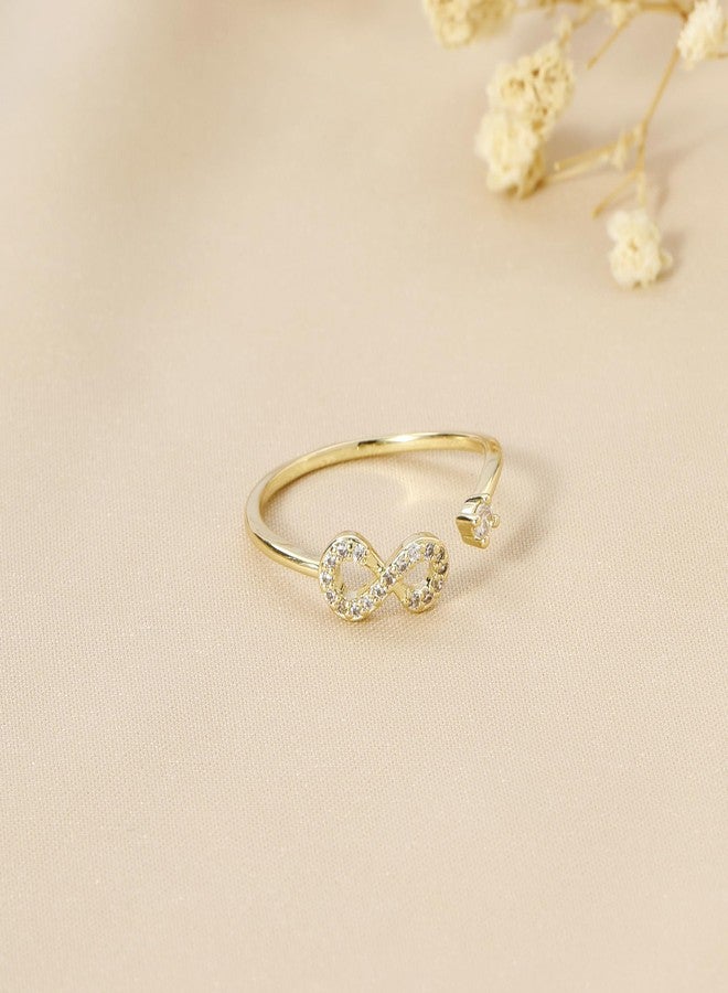 SALTY Anti Tarnish Beyond Infinity Gold Finger Ring for Women | Adjustable Fancy Jewellery Design | Latest Fashion Accessories for Girls | Minimal Jewelry | Marriage, Birthday | Gift for Valentine Day - Image 3