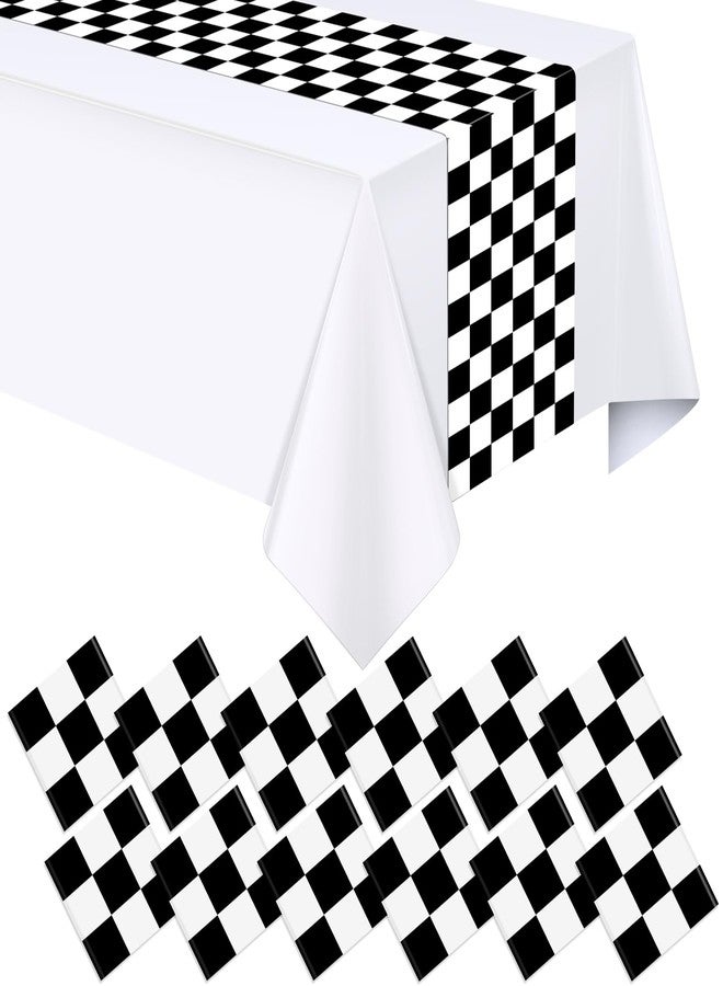 Hallswl 12pcs Black and White Checkered Table Runners,Waterproof Plaid Plastic Table Runner for Dining Table Kitchen Modern Home Decor Indoor Outdoor Party Decorations,14 x 108 Inch - Image 1