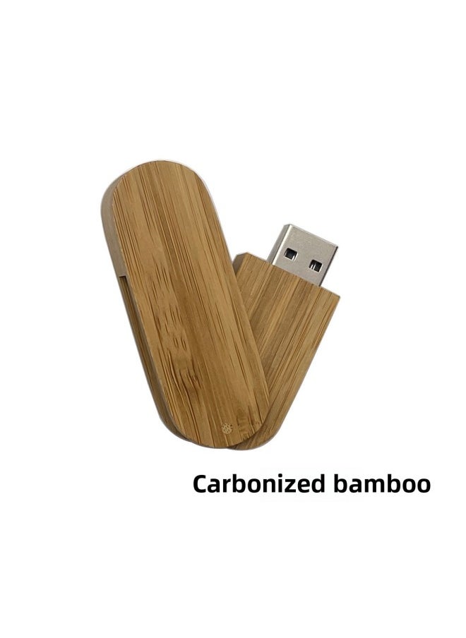 Bamboo Wood U Disk 16g32g Rotating Bamboo Wood U Disk Laser Carved LOGO Ebony Maple Walnut Material-Color:Carbonized Bamboo U Disk-Capacity:64GB  - Image 1