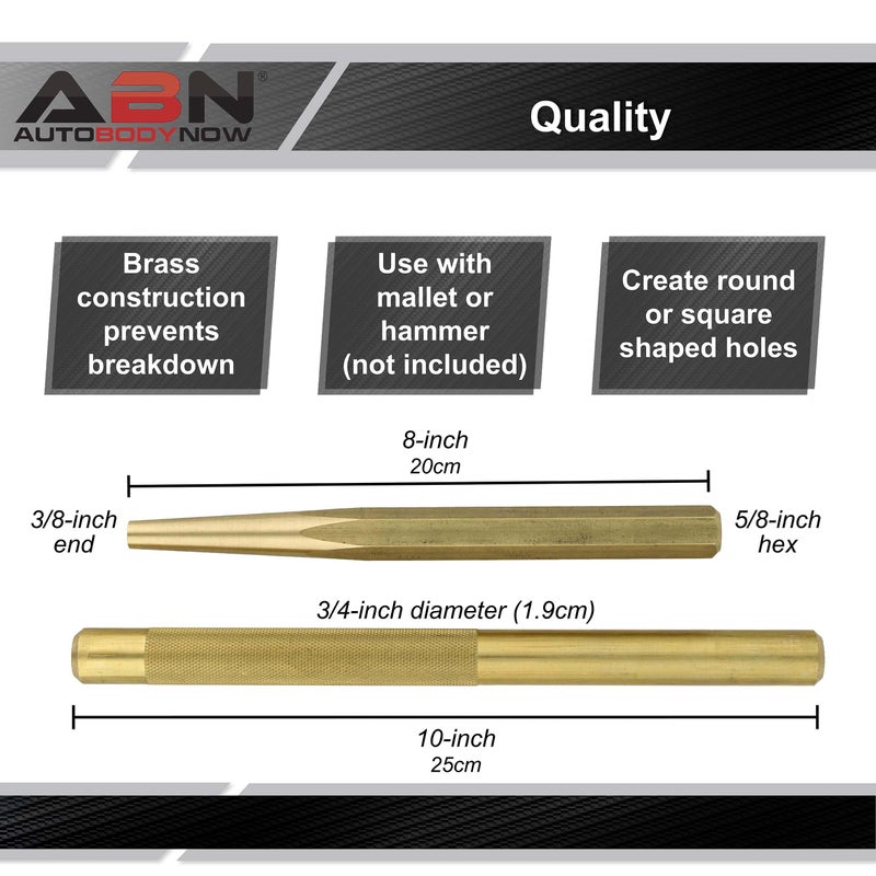 ABN Brass Punch Set - 2 Piece Brass Drift Pin Punch Set - Mechanic’s Non-Marring Chisel Punches for Vehicles - Image 2