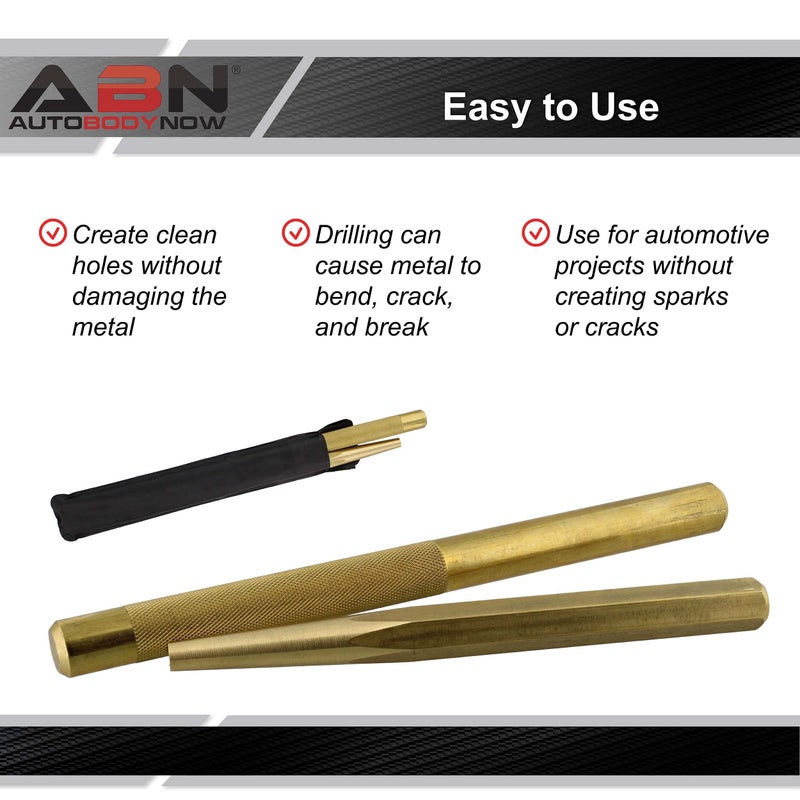 ABN Brass Punch Set - 2 Piece Brass Drift Pin Punch Set - Mechanic’s Non-Marring Chisel Punches for Vehicles - Image 3