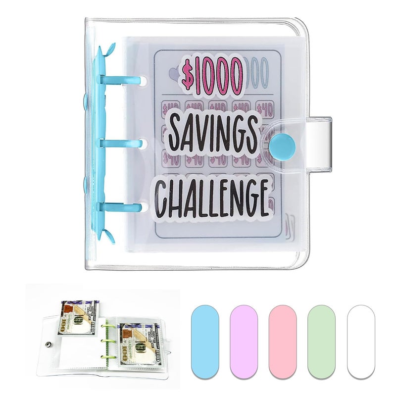 Dreamplay Mini Money Saving Binder, $1000 Money Saving Challenge Book Budget Binder with Envelopes Portable Deposit Anytime Anywhere (Green) - Image 1