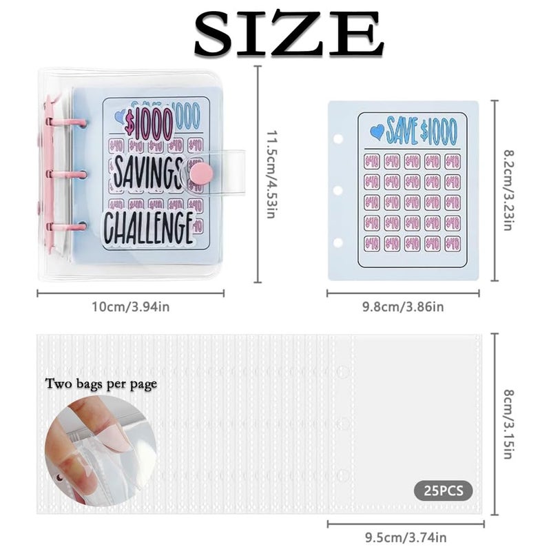 Dreamplay Mini Money Saving Binder, $1000 Money Saving Challenge Book Budget Binder with Envelopes Portable Deposit Anytime Anywhere (Green) - Image 5