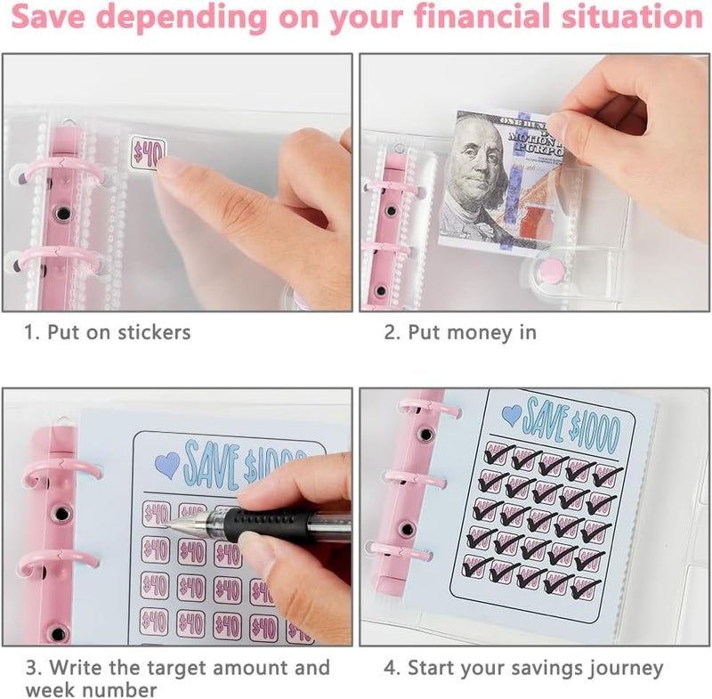 Dreamplay Mini Money Saving Binder, $1000 Money Saving Challenge Book Budget Binder with Envelopes Portable Deposit Anytime Anywhere (Green) - Image 3
