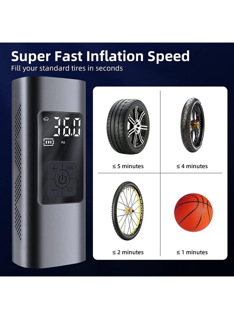 6000mAh Tire Inflator Portable Air Compressor for Car 150PSI Air Pump for Car Tires Bike Electric Tire Inflator Cordless Rechargeable Tire Pump for Car Bike Motorcycle Ball T-409-B - Image 3