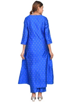 ريارا طقم كورتا نسائي أزرق ملكي بدلة صيفية بلون سادة كورتي واسع مع بنطلون طقم كورتا كاجوال للفتيات حرير فني (غنيمة التفتا) مقاس M  - Image 4