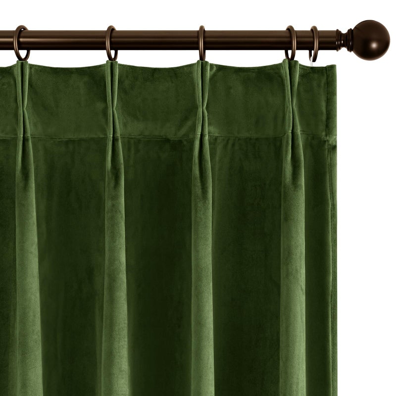 Joydeco Pinch Pleated Velvet Curtains 84 Inch Long 2 Panel Set,Green Curtains for Living Room Bedroom,Thermal Insulated Back Tab Blackout Luxury Drapes with Adjustable Hooks (40â€W x84â€L,Olive Green) - Image 1