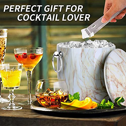 WENEGG Ice Bucket with Lid, Scoop, Tongs and Strainer - Well Made Insulated Stainless Steel Keep Ice Frozen Longer - Ideal for Cocktail Bar, Parties, Chilling Wine, Champagne - 3 Liter (CarraraMarble) - Image 2