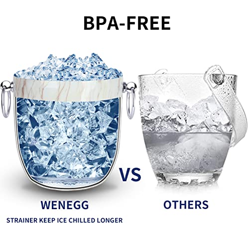 WENEGG Ice Bucket with Lid, Scoop, Tongs and Strainer - Well Made Insulated Stainless Steel Keep Ice Frozen Longer - Ideal for Cocktail Bar, Parties, Chilling Wine, Champagne - 3 Liter (CarraraMarble) - Image 5