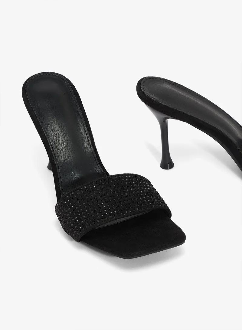 Ella Limited Edition Black Rhinestone Embellished Mid Heels for Women | Best Price UAE