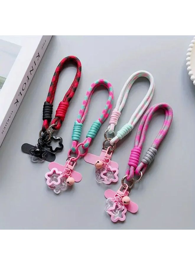 Pink Gray Plaid Phone Lanyard with Star Pendant and Card Anti Loss Strap - Image 5