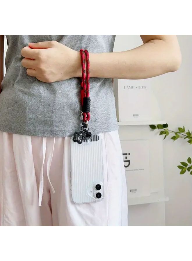 Pink Gray Plaid Phone Lanyard with Star Pendant and Card Anti Loss Strap - Image 3
