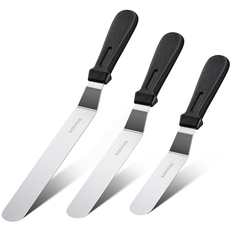 Kootek Angled Icing Spatula Set with 6 8 10 Blade Stainless Steel Offset Spatula Frosting Smoother Cake Spatulas for Cake Decorating Baking