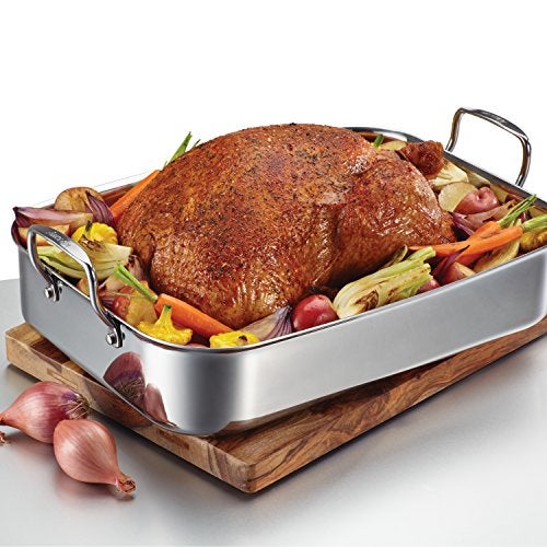 Anolon Triply Clad Stainless Steel Roaster / Roasting Pan with Rack - 17 Inch x 12.5 Inch, Silver - Image 3