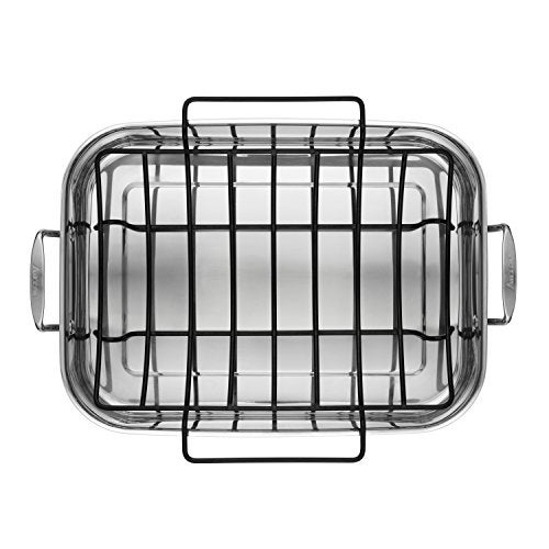 Anolon Triply Clad Stainless Steel Roaster / Roasting Pan with Rack - 17 Inch x 12.5 Inch, Silver - Image 5