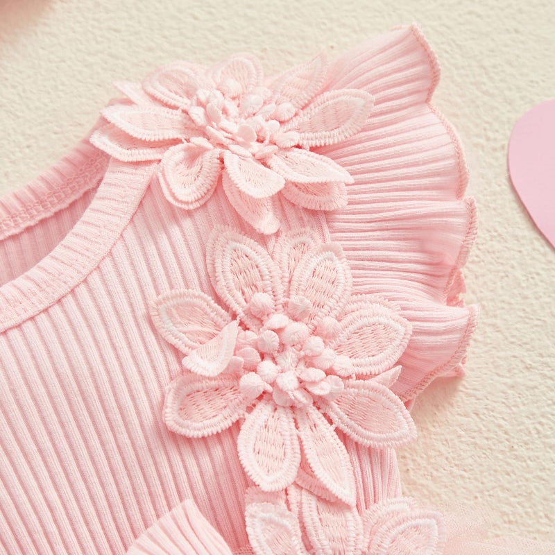 ZAXARRA Infant Baby Girl Lace Romper Baby Tulle Dress Romper Flowers Bodysuit Spring Summer Festival Clothes with Headband (Pink, 3-6 Months) - Image 5