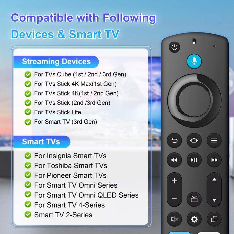 SZILBZ Replacement Voice Remote Control for All-Insignia-FireSeries & TV Stick(2nd/3rd Gen/4K Select/Plus/Lite/4K Max)/NS-RCFNA-21 Remote for Pioneer/Hisense/Omni-FireSeries Smart TV 3rd Gen and Cube - Image 3