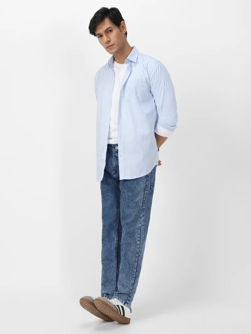 Urbano Fashion  Urbano Fashion Men's Ice Blue Regular Fit Washed Jeans Stretchable for Men | Best Price UAE