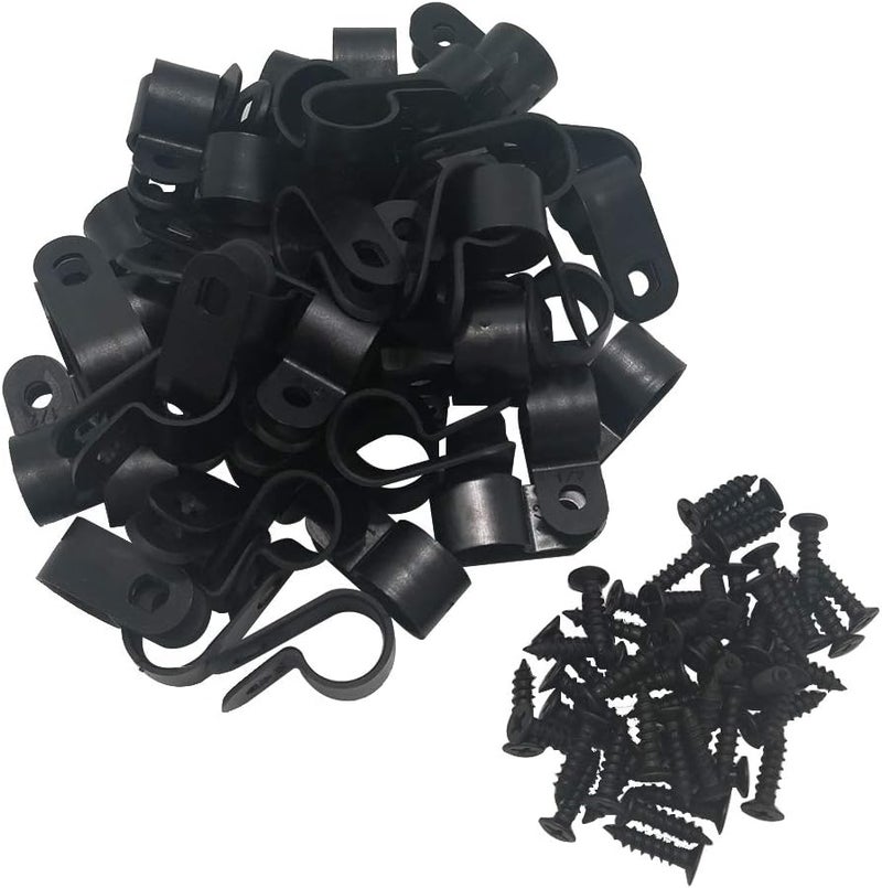 Alamic Cable Clamp R-Type Cable Clip Wire Clamp 1/2" Nylon Screw Mounting Cord Fastener Clips with Screws for Wire Management - 50 Pcs Cable Clamps + 50 Pcs Screws - Image 1