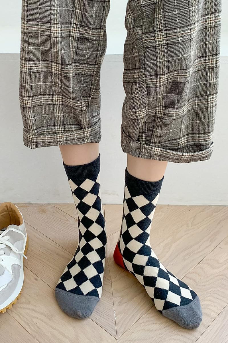 FORJMMP 5/10 Pairs Cute Floral Socks, Cottagecore Crew socks, Smiley Face Colorful Socks for Women Girls (Set B-5 Pairs) - Image 3