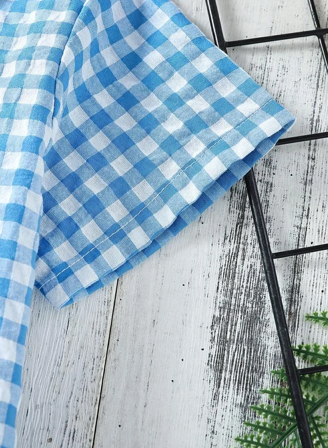 Take Two Blue Boys Checked Short Sleeve Shirt And Shorts Set for Men | Best Price UAE