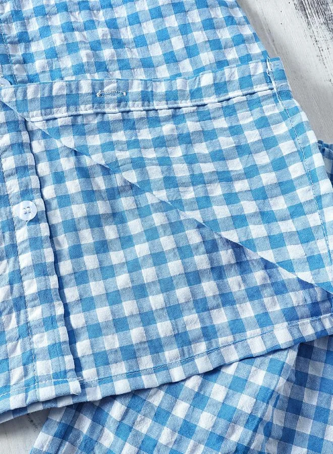 Take Two Blue Boys Checked Short Sleeve Shirt And Shorts Set for Men | Best Price UAE