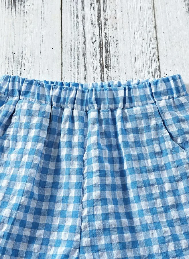 Take Two Blue Boys Checked Short Sleeve Shirt And Shorts Set for Men | Best Price UAE