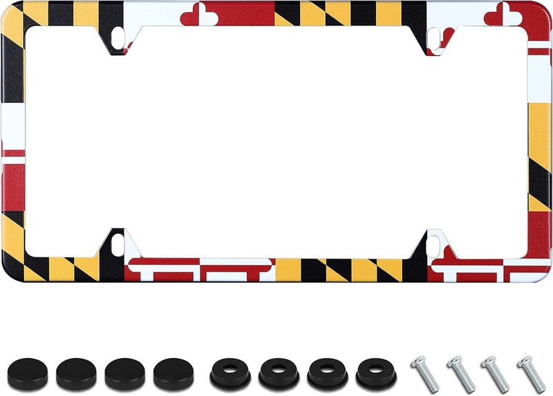 UNINDREM Maryland Flag License Plate Frame - Stainless Steel Holder with Screws - Image 1