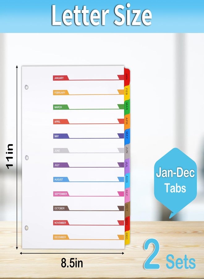 Coidea Monthly Binder Dividers for 3 Ring Binder, COIDEA Jan-Dec Dividers for 3 Ring Binder, 12 Tabs Multicolor Month Binder Dividers with Customizable Table of Contents Page for School Office Organizing - Image 2