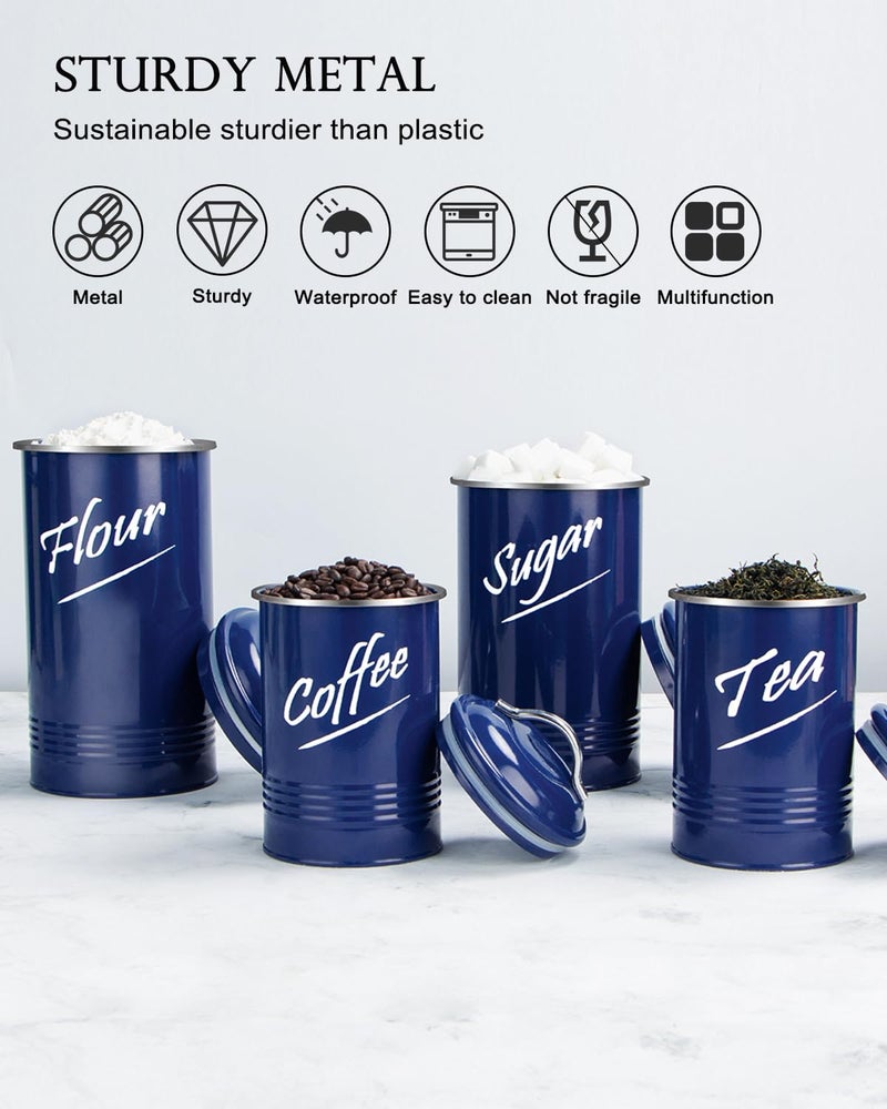 Hillbond Kitchen Canister Sets for Countertop Food Storage Containers Stainless Steel with Powder Coated Decorative Metal Storage Jars for Kitchen Counter Set of 4 (Navy Blue) - Image 2