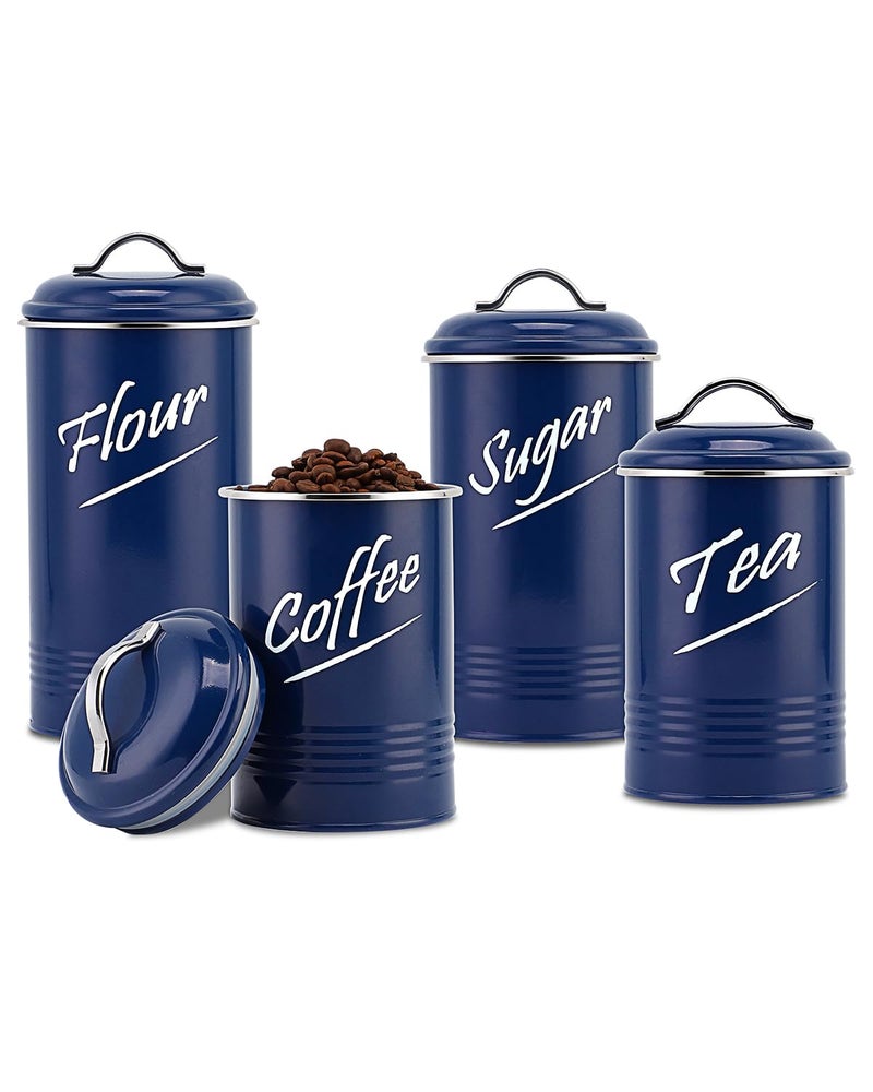 Hillbond Kitchen Canister Sets for Countertop Food Storage Containers Stainless Steel with Powder Coated Decorative Metal Storage Jars for Kitchen Counter Set of 4 (Navy Blue) - Image 1