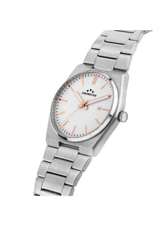 Chronostar ساعة رجالية فضية بدائرة تناظرية مع حزام من الفولاذ المقاوم للصدأ الفضي - 40mm - R3753315006 - Image 2
