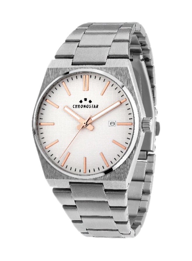 Chronostar ساعة رجالية فضية بدائرة تناظرية مع حزام من الفولاذ المقاوم للصدأ الفضي - 40mm - R3753315006 - Image 1
