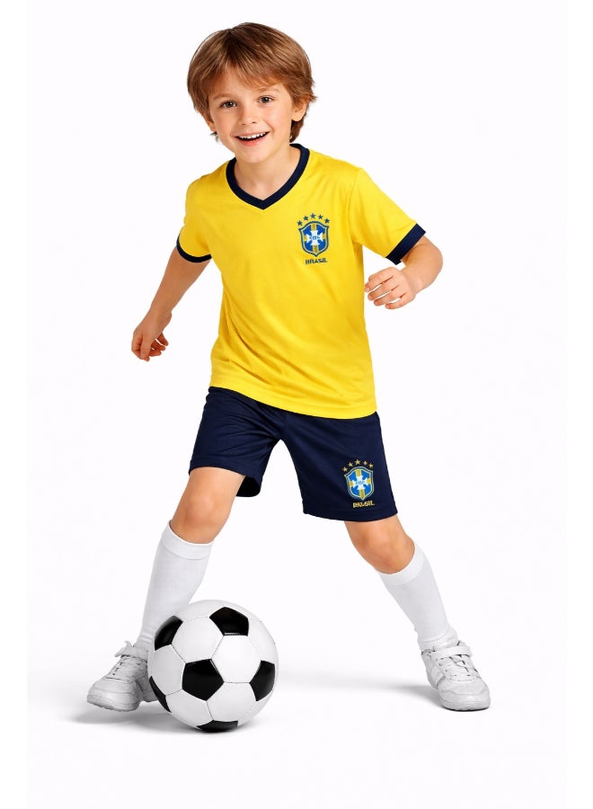Toyland طقم قميص المنزل للأطفال البرازيل 2026 كأس العالم - قميص كرة القدم وشورتات للأطفال - الحجم 24 (7-8 سنوات) - Image 2
