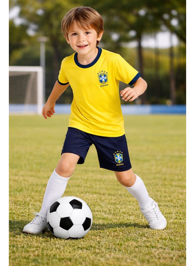 Toyland طقم قميص المنزل للأطفال البرازيل 2026 كأس العالم - قميص كرة القدم وشورتات للأطفال - الحجم 24 (7-8 سنوات) - Image 3