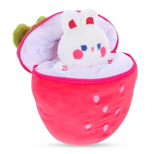 Softdreams Soft Plush Toy for Kids – Cute Stuffed Animal Soft Toy – Soft Cuddly Toy for Baby Boys & Girls, Return Gift & Room Décor -Medium, Strawberry Bunny - Zipper - Image 3