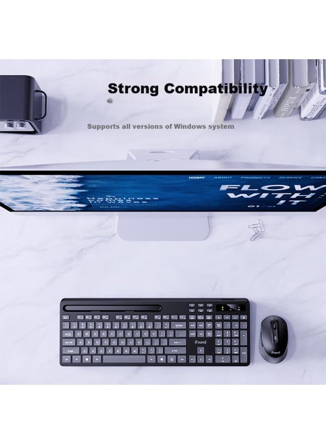 Ifound W8124 Wireless Keyboard And Mouse Set Business Office Keyboard Mouse Set Computer Keyboard Laptop Keyboard Obsidian Grey - Image 4