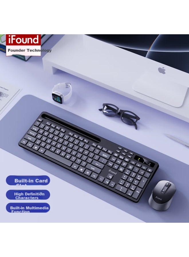 Ifound W8124 Wireless Keyboard And Mouse Set Business Office Keyboard Mouse Set Computer Keyboard Laptop Keyboard Obsidian Grey - Image 1