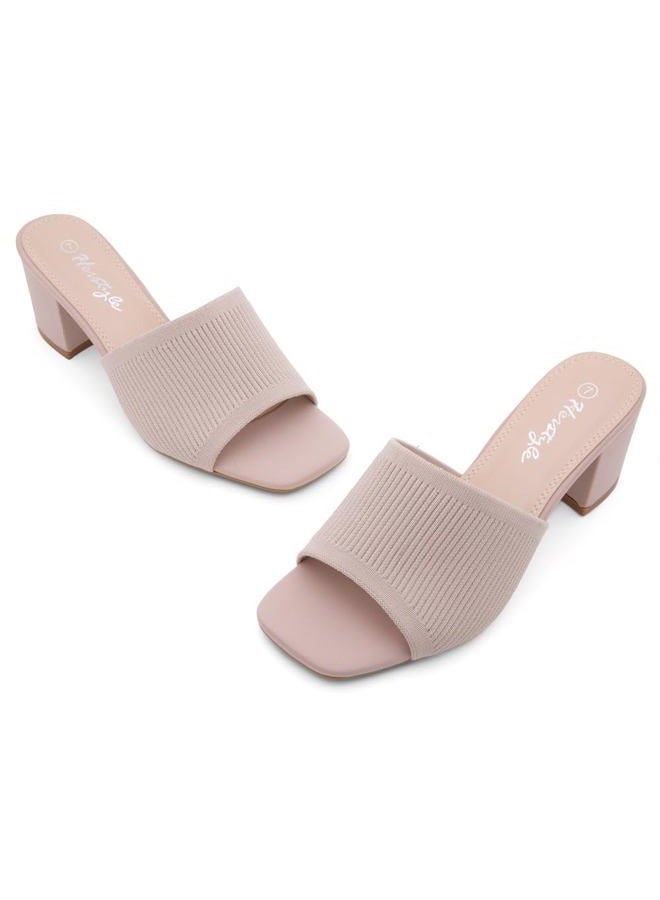 Herstyle Low Block Heels for Women – Slip-On Mules, Square Open Toe 2.5 Inch Comfort Chunky Heeled Sandals, Trendy 2025 Casual Dress Pumps Shoes for Party, Wedding & Office, Beigekn, 6.5 - Image 4
