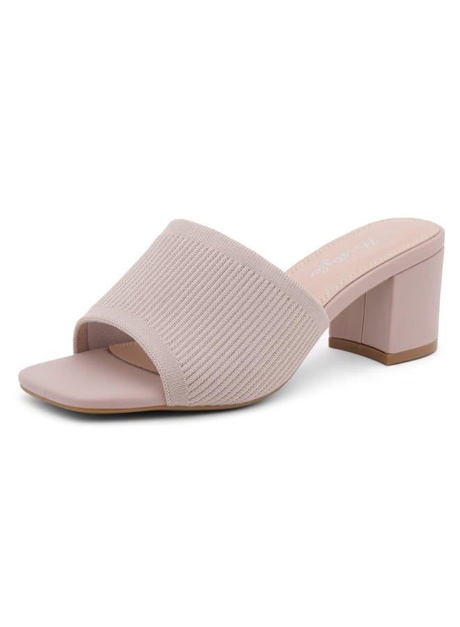 Herstyle Low Block Heels for Women – Slip-On Mules, Square Open Toe 2.5 Inch Comfort Chunky Heeled Sandals, Trendy 2025 Casual Dress Pumps Shoes for Party, Wedding & Office, Beigekn, 6.5 - Image 1