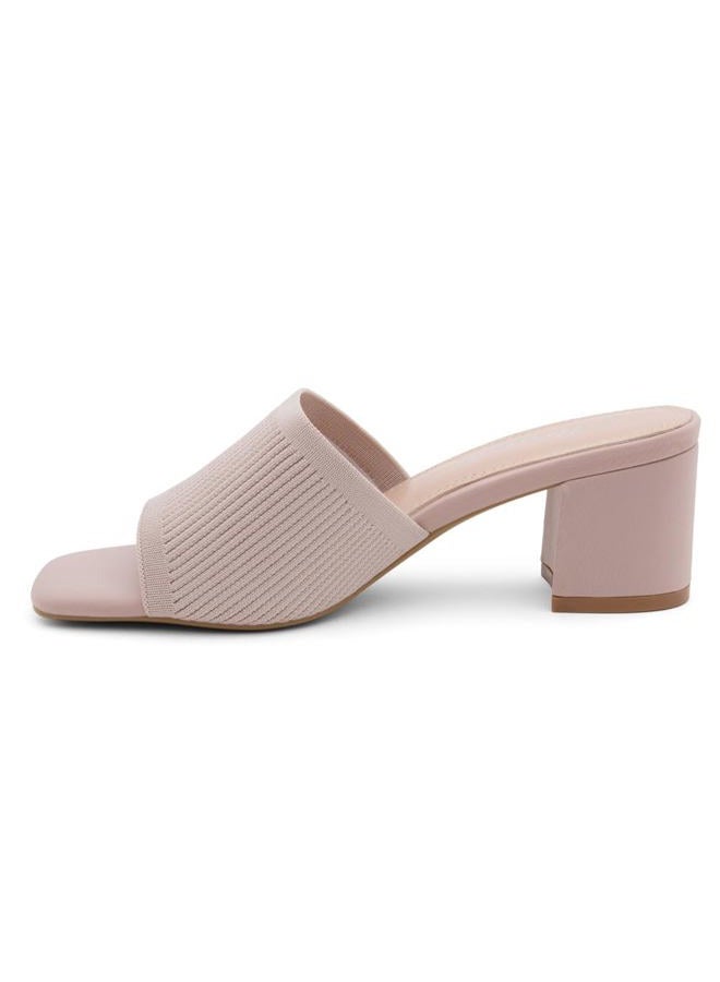 Herstyle Low Block Heels for Women – Slip-On Mules, Square Open Toe 2.5 Inch Comfort Chunky Heeled Sandals, Trendy 2025 Casual Dress Pumps Shoes for Party, Wedding & Office, Beigekn, 6.5 - Image 3