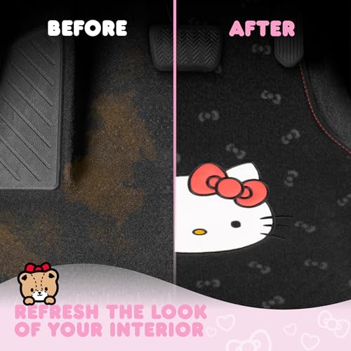 Carbella Hello Kitty Carpet Car Floor Mats Universal Fit for Cars SUVs Trucks Black with Red Bow Hello Kitty Print Front Rear Set 4 Piece Car Accessories - Image 3