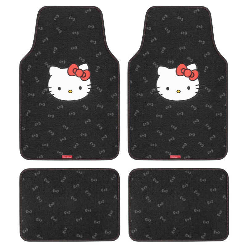 Carbella Hello Kitty Carpet Car Floor Mats Universal Fit for Cars SUVs Trucks Black with Red Bow Hello Kitty Print Front Rear Set 4 Piece Car Accessories - Image 2